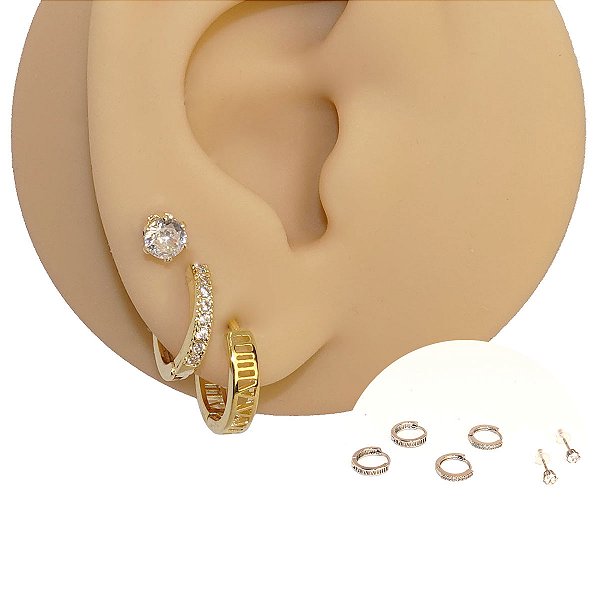 Mix Brincos Prata 925 Rome Zircônia