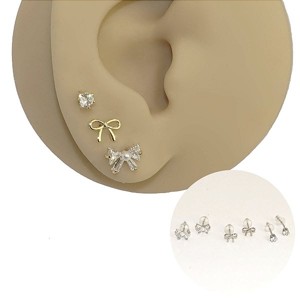 Mix Brincos Prata 925 Laço Zircônia