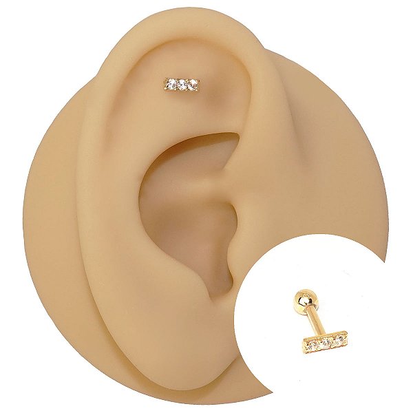 Piercing Microbell em Ouro 18k Barrinha Três Zircônias