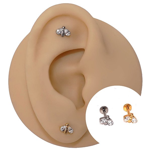 Piercing Labret em Titânio Abelha Zircônia