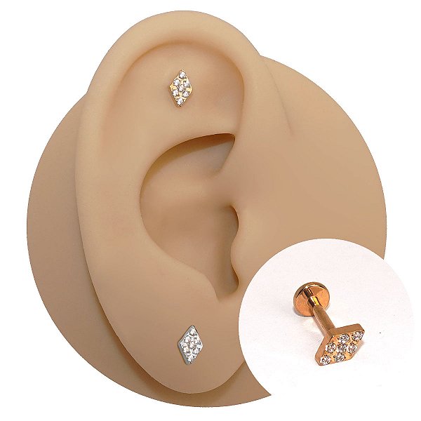 Piercing Labret em Titânio Losango Zircônia