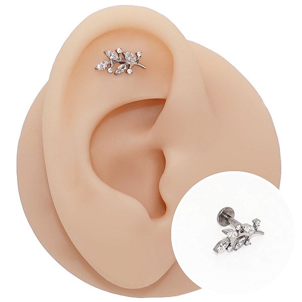 Piercing Labret Cascata em Titânio Ramo Flawless Cravejado