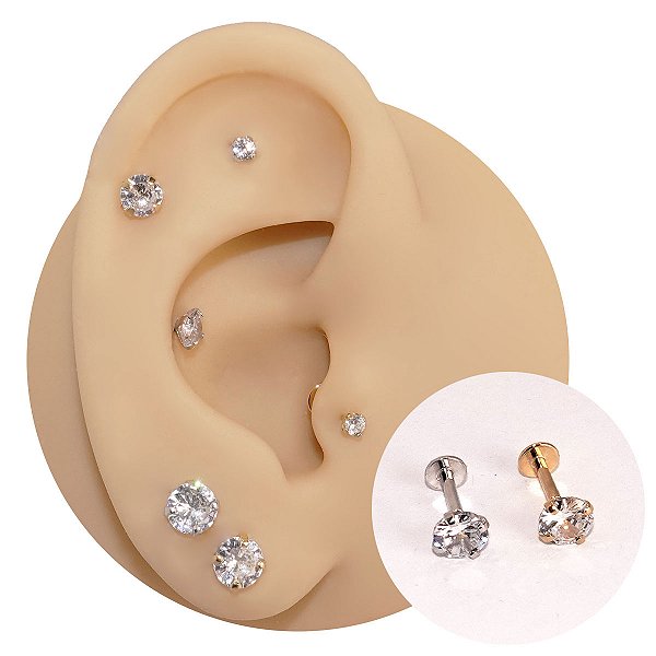 Piercing Labret Ouro 18K Ponto de luz Cravado