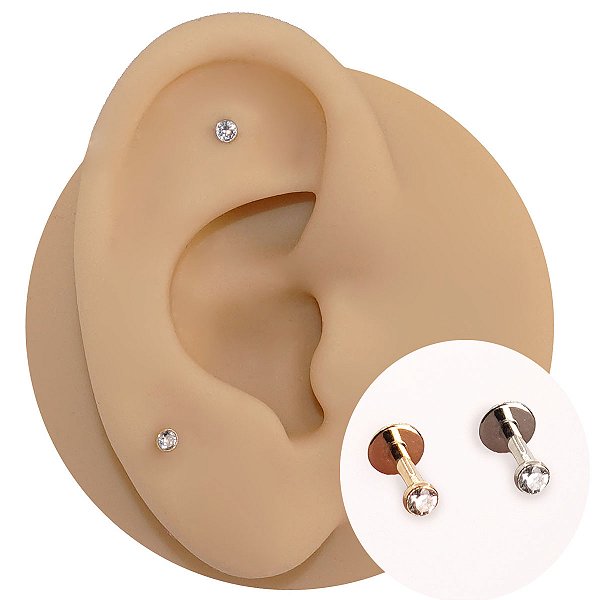 Piercing Labret Ouro 18K Ponto de luz Com Zircônia