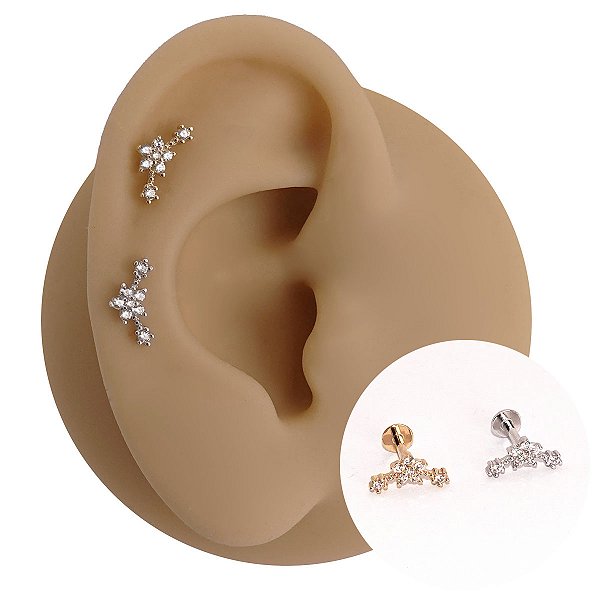 Piercing Labret Ouro 18K Cascata Flower 8 Zircônias
