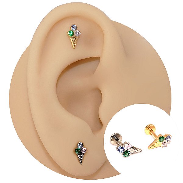 Piercing Labret em Titânio Sorvete Color Zircônias