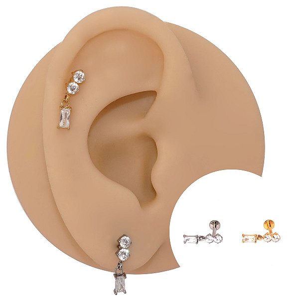 Piercing Labret em Titânio Double com Pingente Retangular