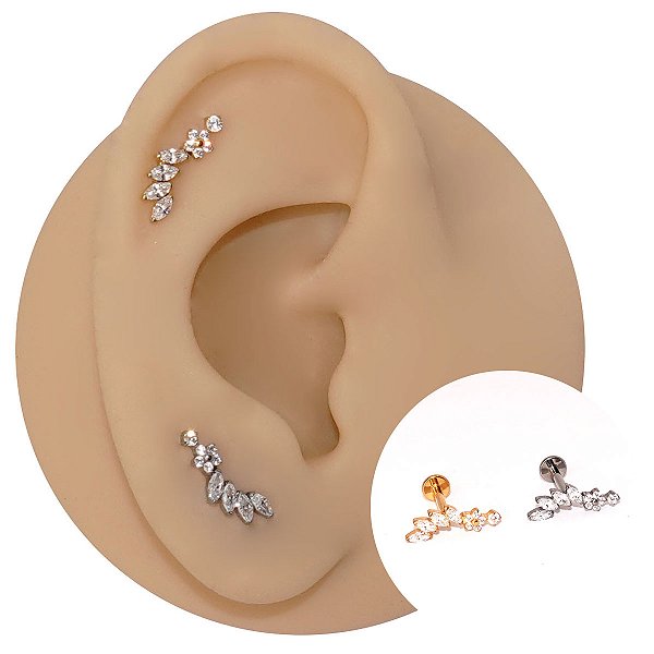 Piercing Labret Cascata em Titânio Florzinha e Navetes