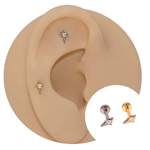 Piercing Labret em Titânio Estrela Zircônia