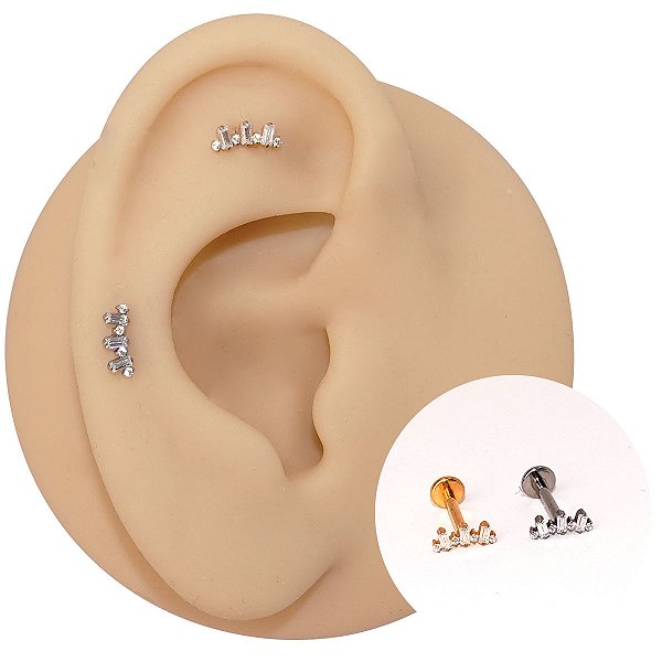 Piercing Labret Cascata em Titânio Sete Zircônias