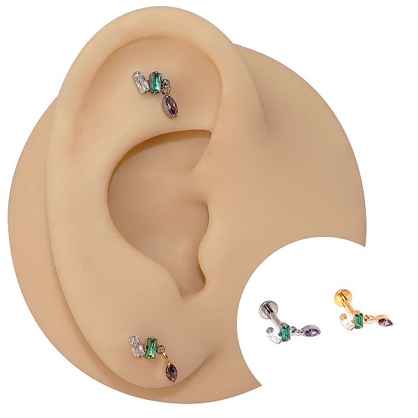 Piercing Labret em Titânio Retângulos Pingente Navete Colors