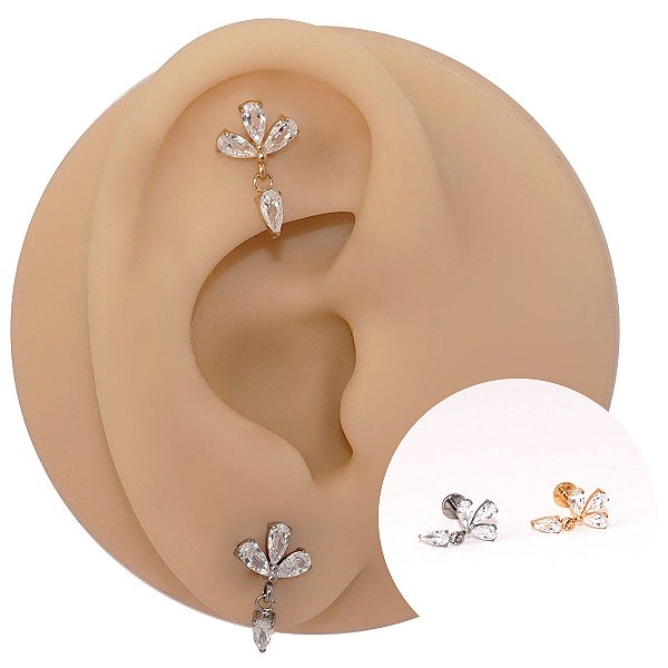 Piercing Labret Cascata em Titânio Três Gotas Pingente Gota