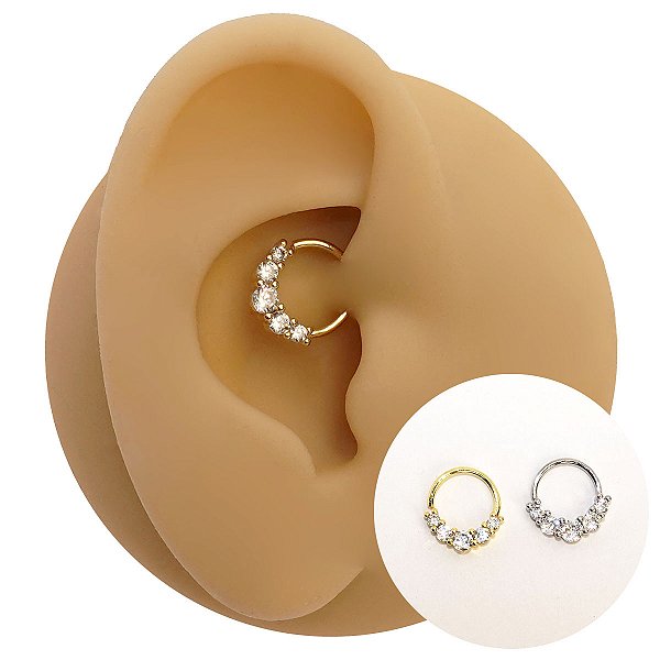Piercing Argola Folheado Torção 5 zircônias
