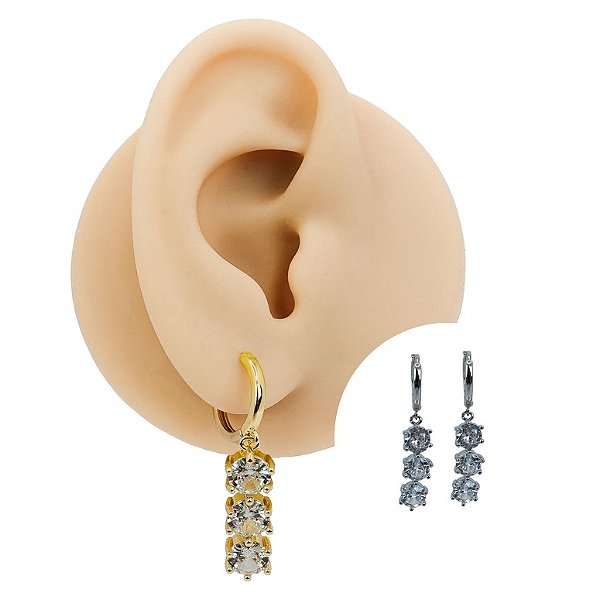 Brinco Argola Clicker Folheado Triple Zircónia