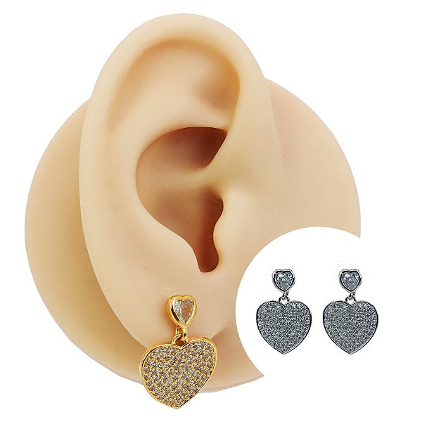 Brinco Folheado Coração Zircônia