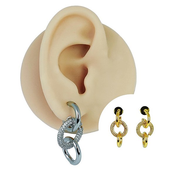 Brinco Folheado Zircônias Elos