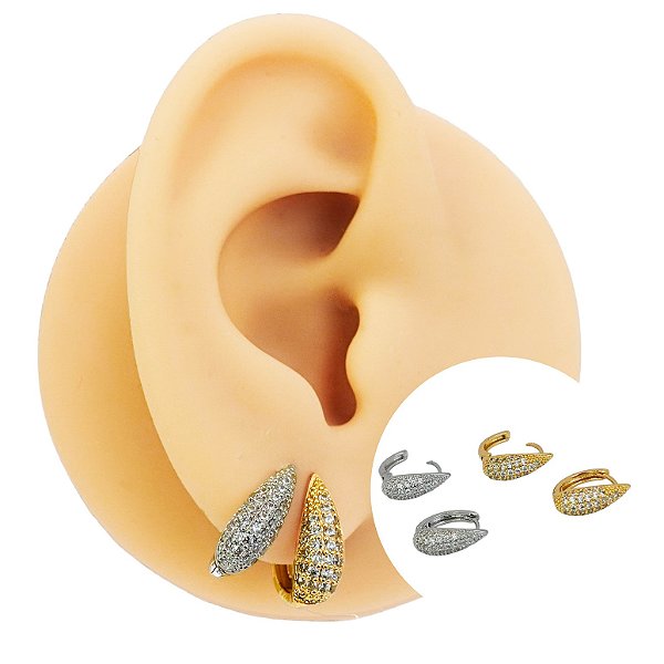 Brinco Argola Clicker Folheado Drop Zircónia