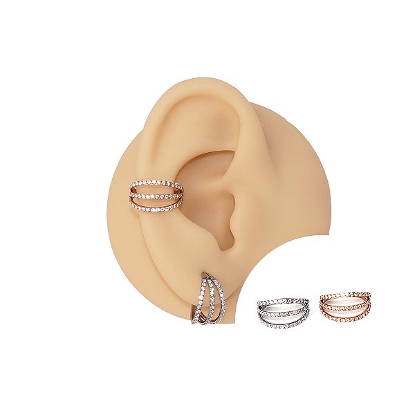 Piercing Argola Clicker em Titânio PVD Triple Zircônias
