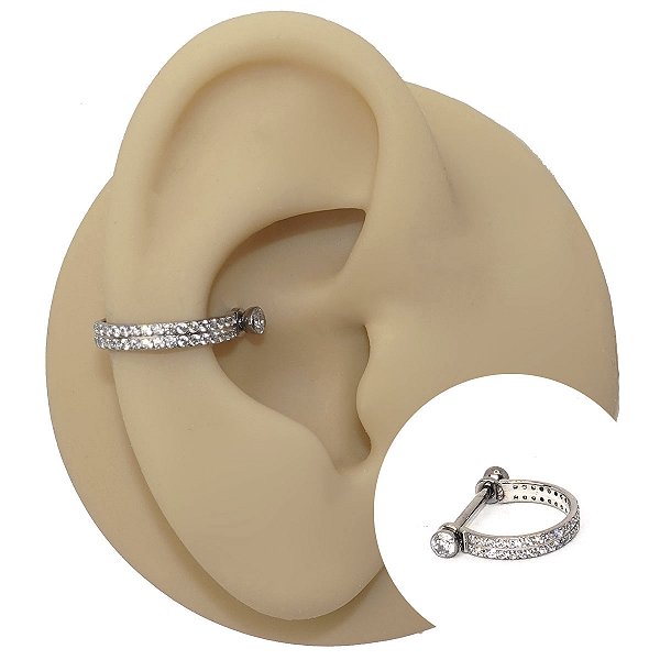 Piercing Argola em Titânio PVD Meia Lua Duplo Zircônias