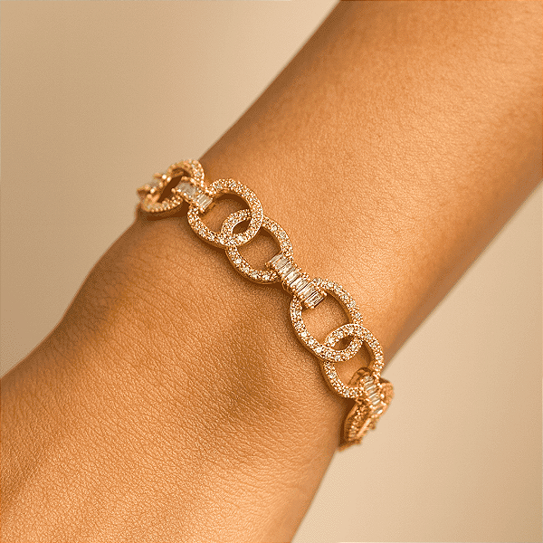 Pulseira Bracelete Folheado Corrente Zircônias