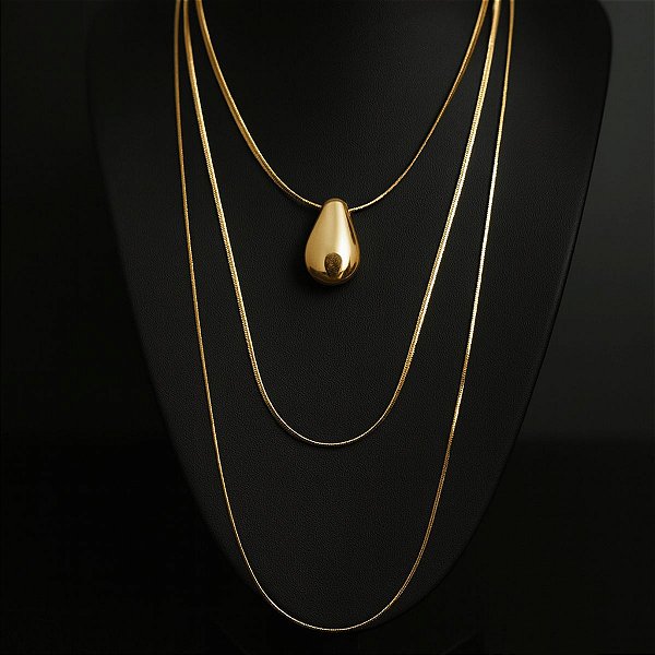 Colar Gargantilha Folheado Laminado Gota