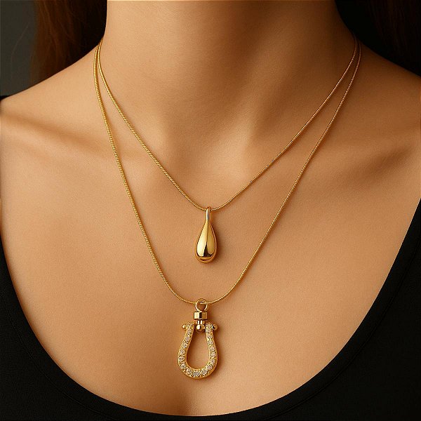 Colar Gargantilha Folheado Dupla Corrente Elegante