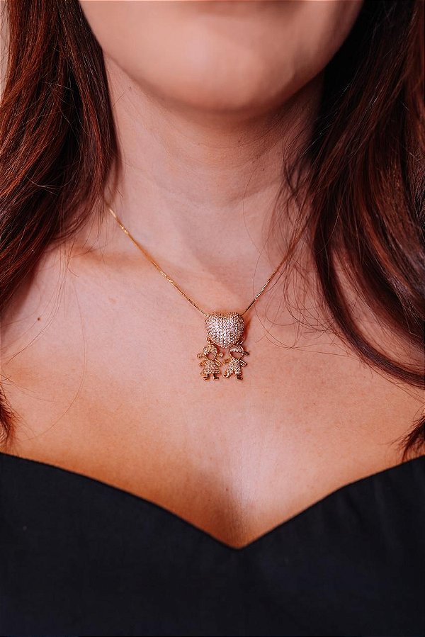 Colar Gargantilha com Zircônias Folheado Coração Gril & Boy