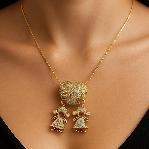 Colar Gargantilha com Zircônias Folheado Coração Girl & Girl