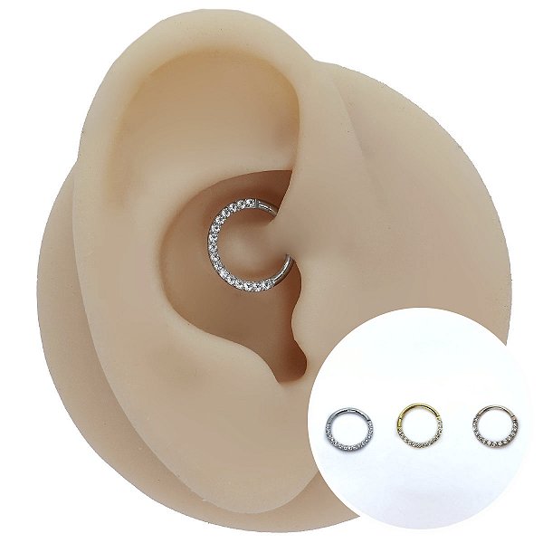 Piercing Argola Clicker em Aço PVD 1.4 com Cristais