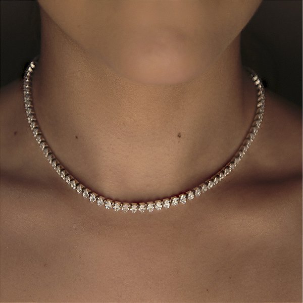 Colar Gargantilha com Zircônia Folheado Riviera Losango