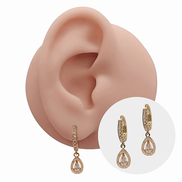 Brinco Argola Folheado Drop Double Zircônia