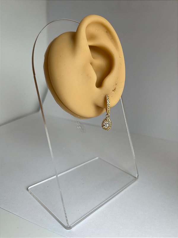 Brinco Argola Folheado  Drop Double Zircônia