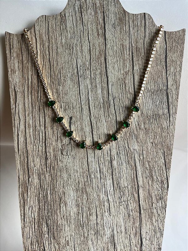 Colar Gargantilha Folheado com Brinco Gota Zircônia