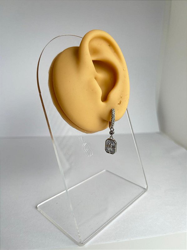 Brinco Argola Folheado Clicker Pingente Quadrado