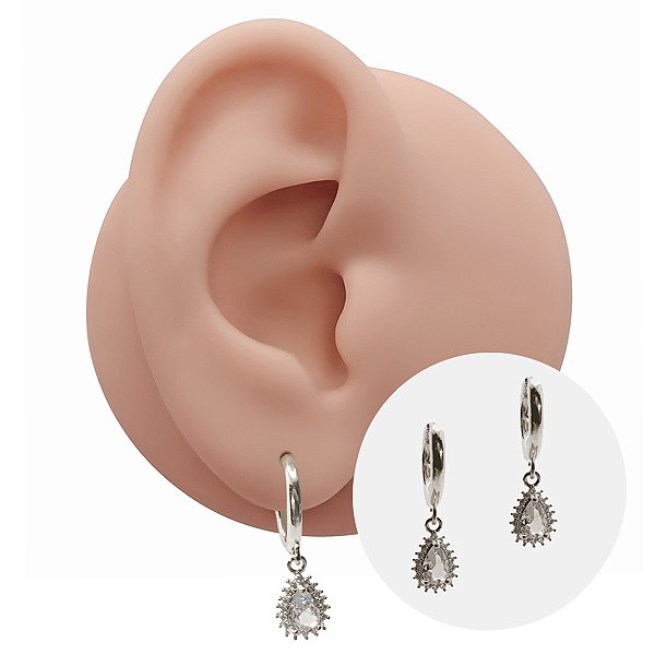 Brinco Argola Folheado Clicker Gota Cravejada