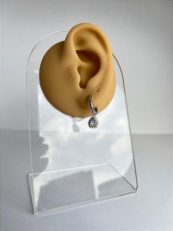 Brinco Argola Folheado Clicker Gota Cravejada