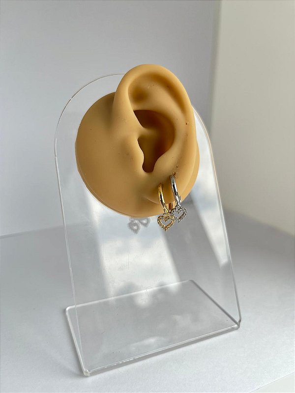 Brinco Argola Folheado Clicker Coração Zircônia