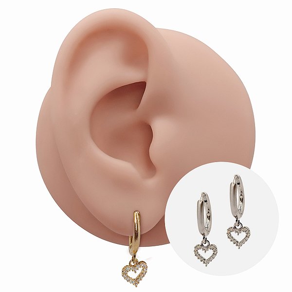 Brinco Argola Folheado Clicker Coração Zircônia