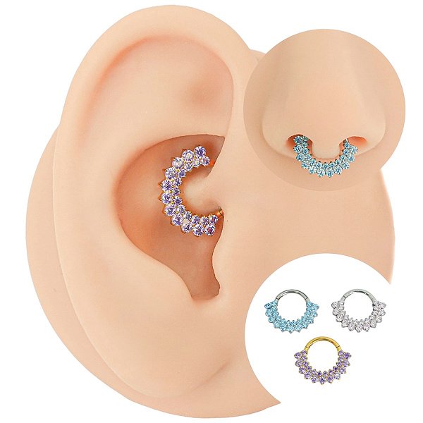 Piercing Argola Click em Titânio Double Zircônias Colors
