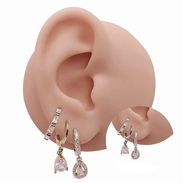 Mix Brincos Folheado Argolas Navete Gota Zircônias