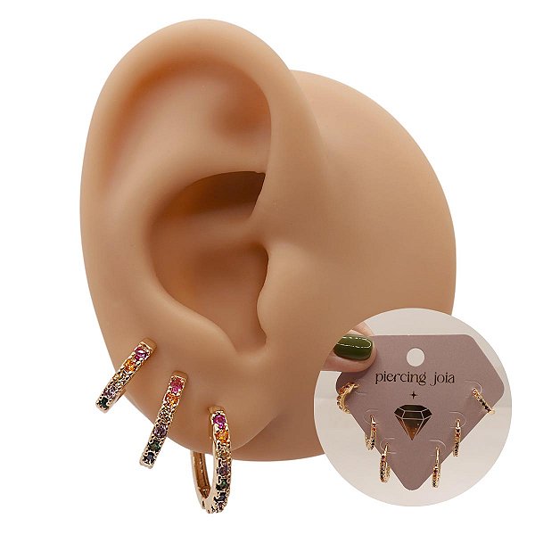 Mix Brincos Folheado Argolas Color Slim Zircônias