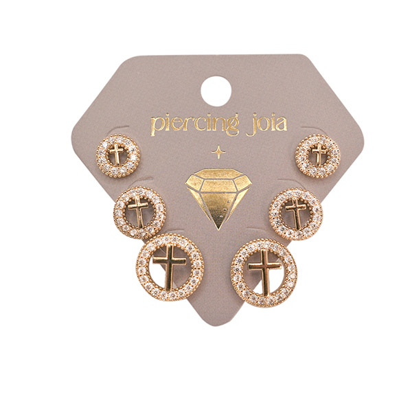 Mix Brincos Folheado Cruz Zircônias