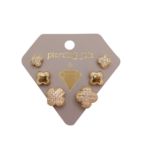 Mix Brincos Folheado Trevos Zircônias