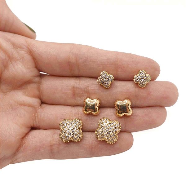 Mix Brincos Folheado Trevos Zircônias