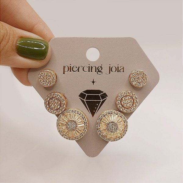 Mix Brincos Folheado Pizza Zircônias