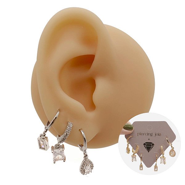 Mix Brincos Folheado Argolas Quadro Zircônias