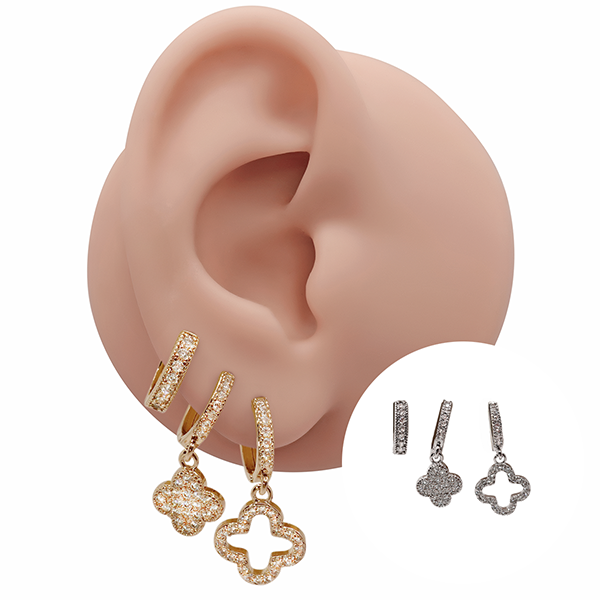 Mix Brincos Folheado Argola Trevo Zircônias