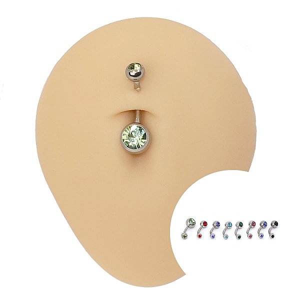 Piercing Banana em Aço com Strass 2 Cristais