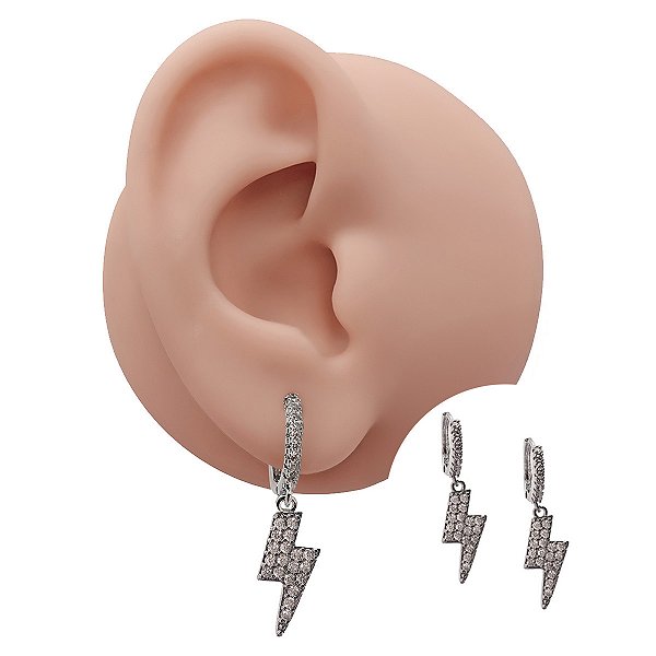 Brinco Argola Clicker Folheado Raio Zircônias