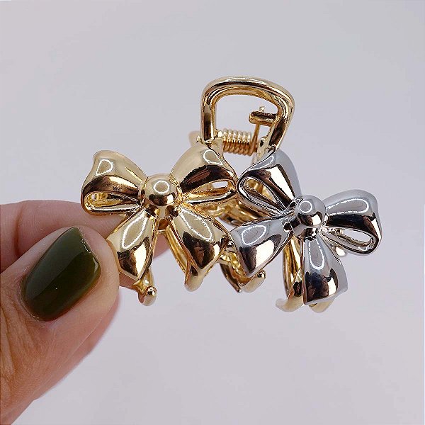 Mini Presilha Piranha de Cabelo Folheada Laço Duo